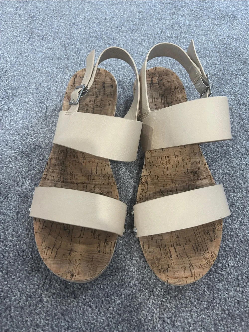 Restricted Neutral Cork-Base Double Strap Sandals